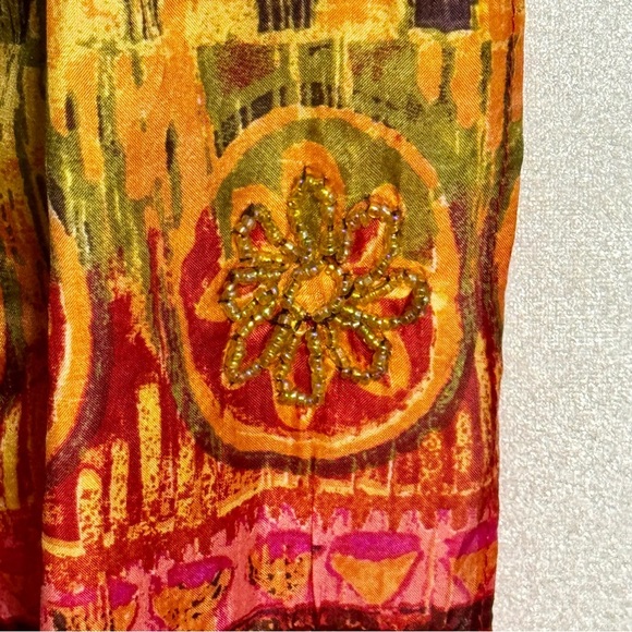 Chico’s Silk Bohemian Multicolored Beaded Ethnic Print Lightweight Scarf - Picture 3 of 6